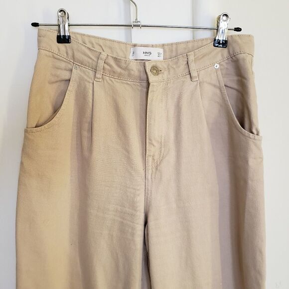 MNG Denim High Rise Pleated Front Cuffed Ankle Beige Jeans - Picture 5 of 9